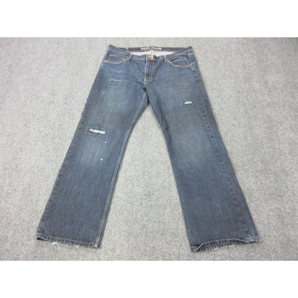 Pepe Jeans Pepe Vintage X73 Jeans Mens 42x33 Blue Distressed Straight Denim
